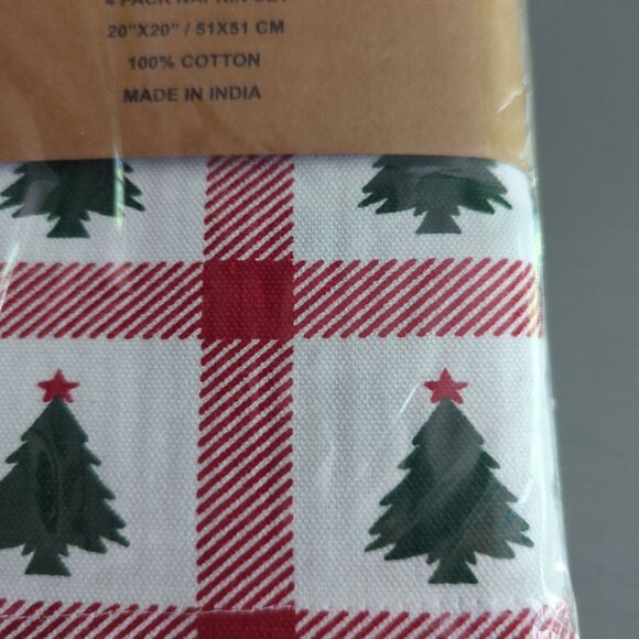 Urban Villa Napkin Set of 4 Christmas Holiday Tree Cotton Dining 20" x 20" - Picture 3 of 5